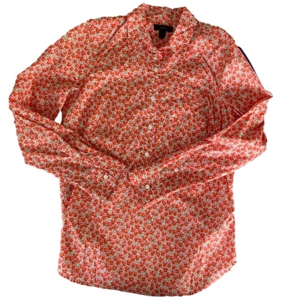 Nwot J. Crew Long Sleeve Pullover Shirt Orange Floral Size 2